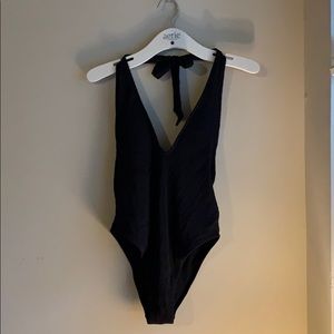 Aerie black ribbed super plunge one piece swimsuit